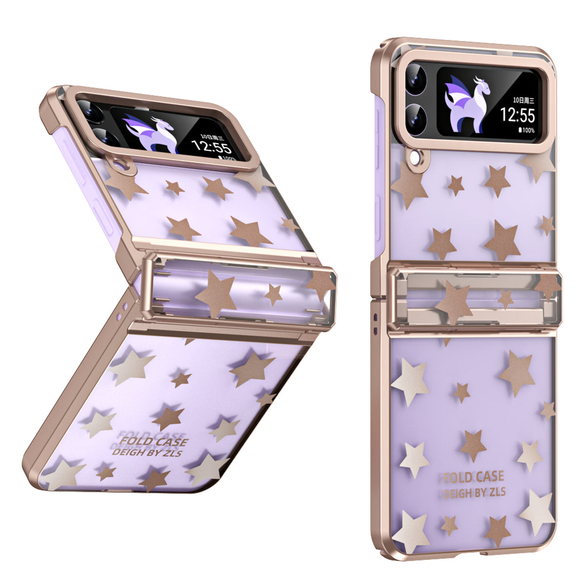 For Samsung Galaxy Z Flip4 5G Hinge Protection Hard PC Phone Case Stars Pattern Electroplating Cover