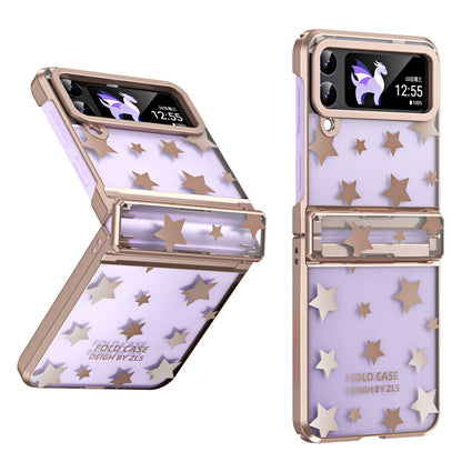 For Samsung Galaxy Z Flip4 5G Hinge Protection Hard PC Phone Case Stars Pattern Electroplating Cover