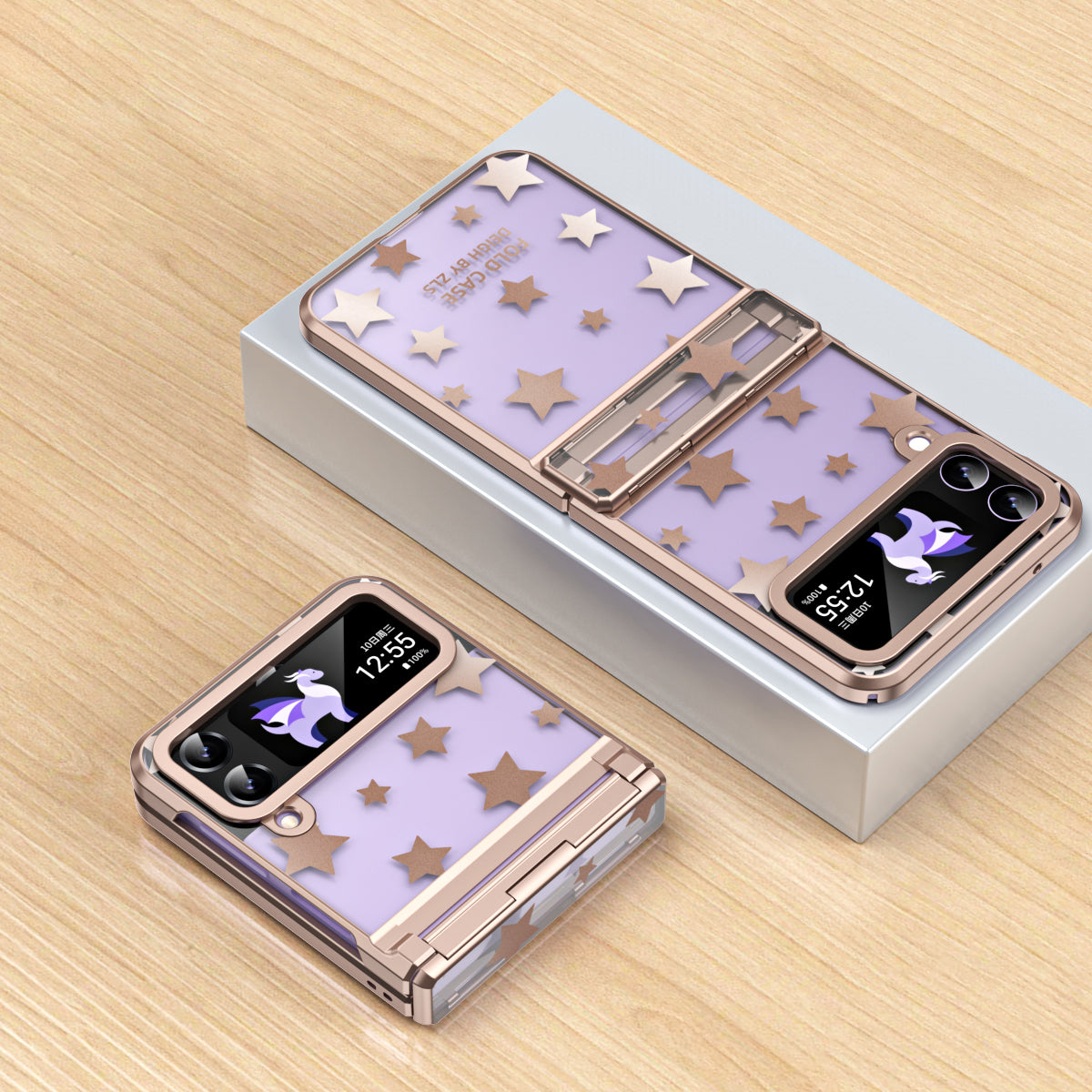 For Samsung Galaxy Z Flip4 5G Hinge Protection Hard PC Phone Case Stars Pattern Electroplating Cover