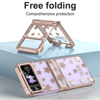 For Samsung Galaxy Z Flip4 5G Hinge Protection Hard PC Phone Case Stars Pattern Electroplating Cover