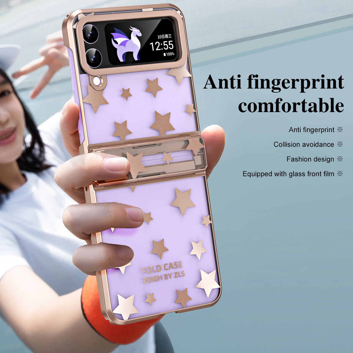 For Samsung Galaxy Z Flip4 5G Hinge Protection Hard PC Phone Case Stars Pattern Electroplating Cover