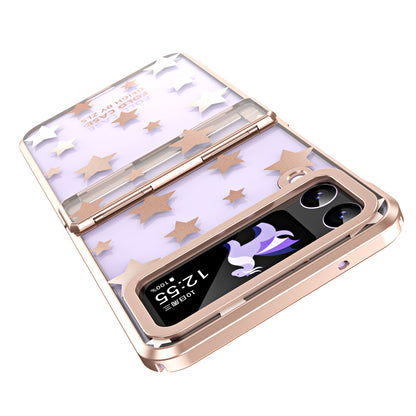 For Samsung Galaxy Z Flip4 5G Hinge Protection Hard PC Phone Case Stars Pattern Electroplating Cover