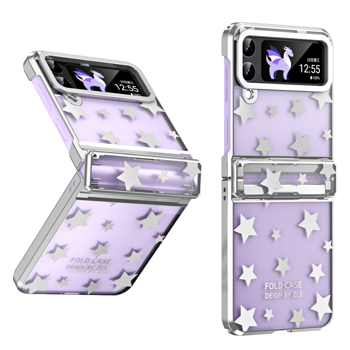 For Samsung Galaxy Z Flip4 5G Hinge Protection Hard PC Phone Case Stars Pattern Electroplating Cover