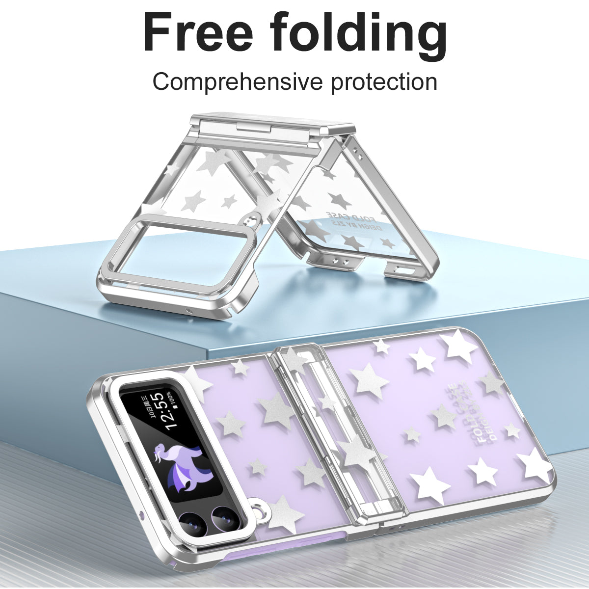 For Samsung Galaxy Z Flip4 5G Hinge Protection Hard PC Phone Case Stars Pattern Electroplating Cover