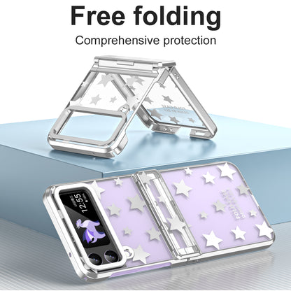 For Samsung Galaxy Z Flip4 5G Hinge Protection Hard PC Phone Case Stars Pattern Electroplating Cover