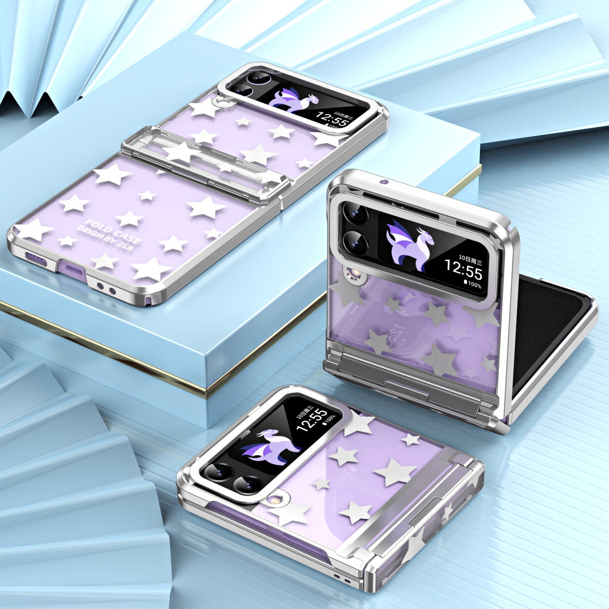 For Samsung Galaxy Z Flip4 5G Hinge Protection Hard PC Phone Case Stars Pattern Electroplating Cover