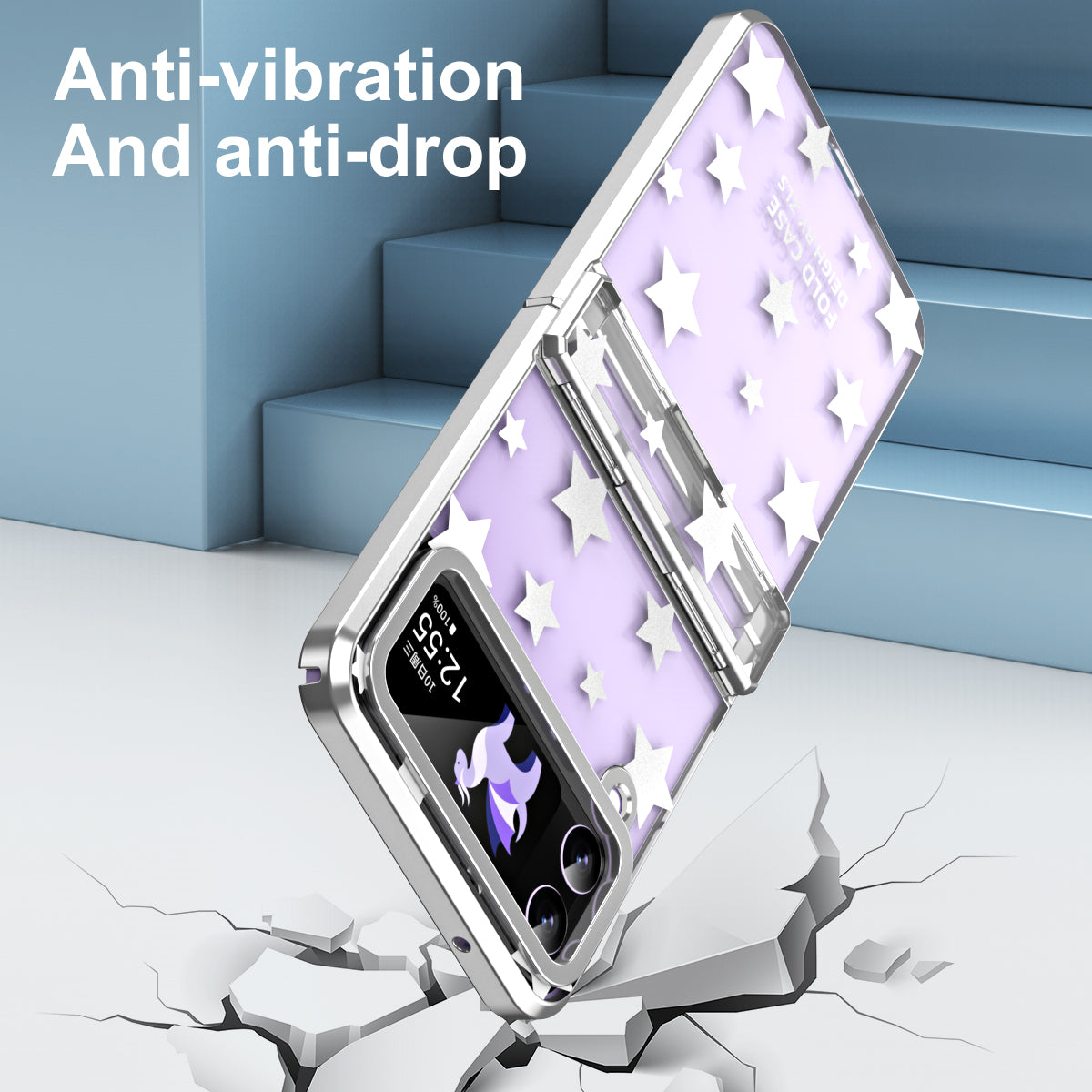 For Samsung Galaxy Z Flip4 5G Hinge Protection Hard PC Phone Case Stars Pattern Electroplating Cover