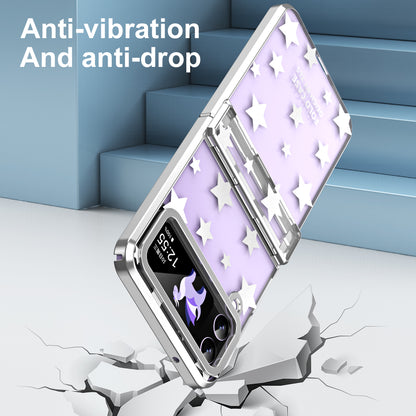 For Samsung Galaxy Z Flip4 5G Hinge Protection Hard PC Phone Case Stars Pattern Electroplating Cover