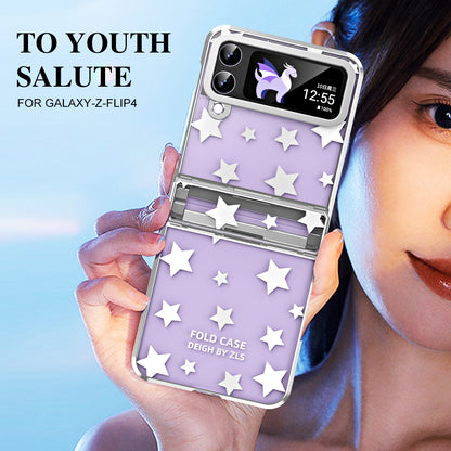 For Samsung Galaxy Z Flip4 5G Hinge Protection Hard PC Phone Case Stars Pattern Electroplating Cover
