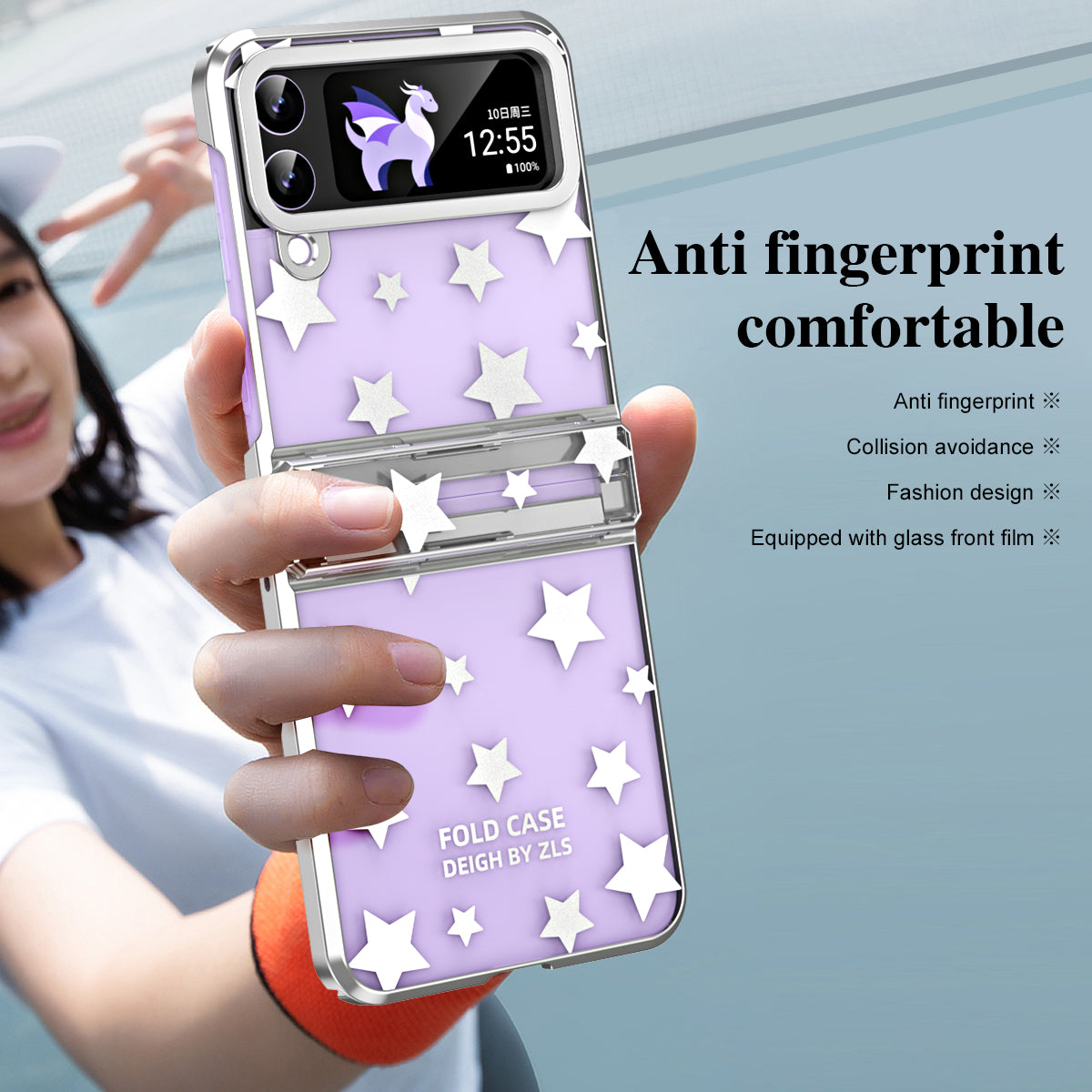 For Samsung Galaxy Z Flip4 5G Hinge Protection Hard PC Phone Case Stars Pattern Electroplating Cover
