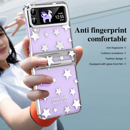 For Samsung Galaxy Z Flip4 5G Hinge Protection Hard PC Phone Case Stars Pattern Electroplating Cover