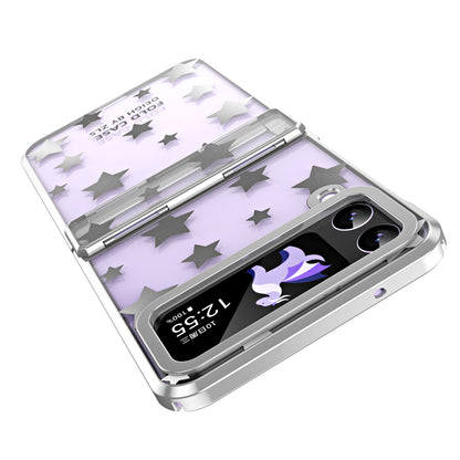For Samsung Galaxy Z Flip4 5G Hinge Protection Hard PC Phone Case Stars Pattern Electroplating Cover
