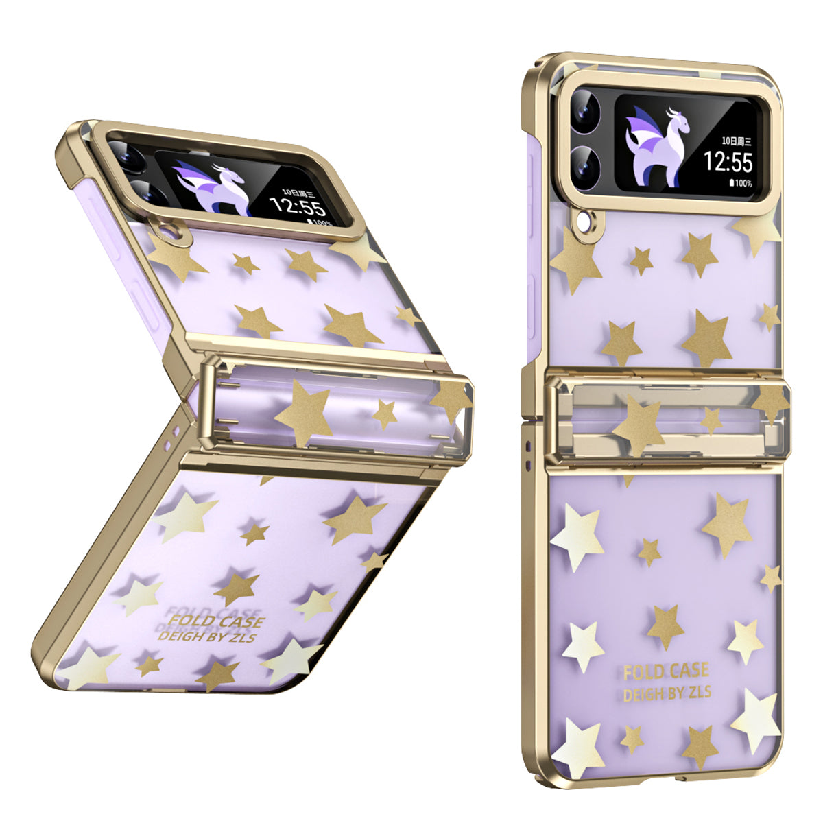 For Samsung Galaxy Z Flip4 5G Hinge Protection Hard PC Phone Case Stars Pattern Electroplating Cover