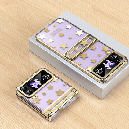 For Samsung Galaxy Z Flip4 5G Hinge Protection Hard PC Phone Case Stars Pattern Electroplating Cover