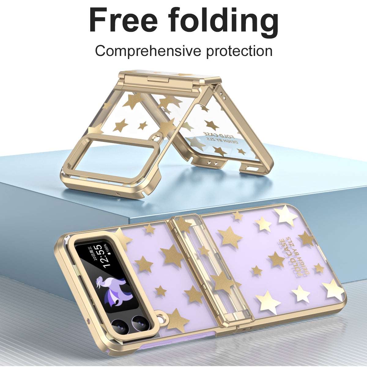 For Samsung Galaxy Z Flip4 5G Hinge Protection Hard PC Phone Case Stars Pattern Electroplating Cover