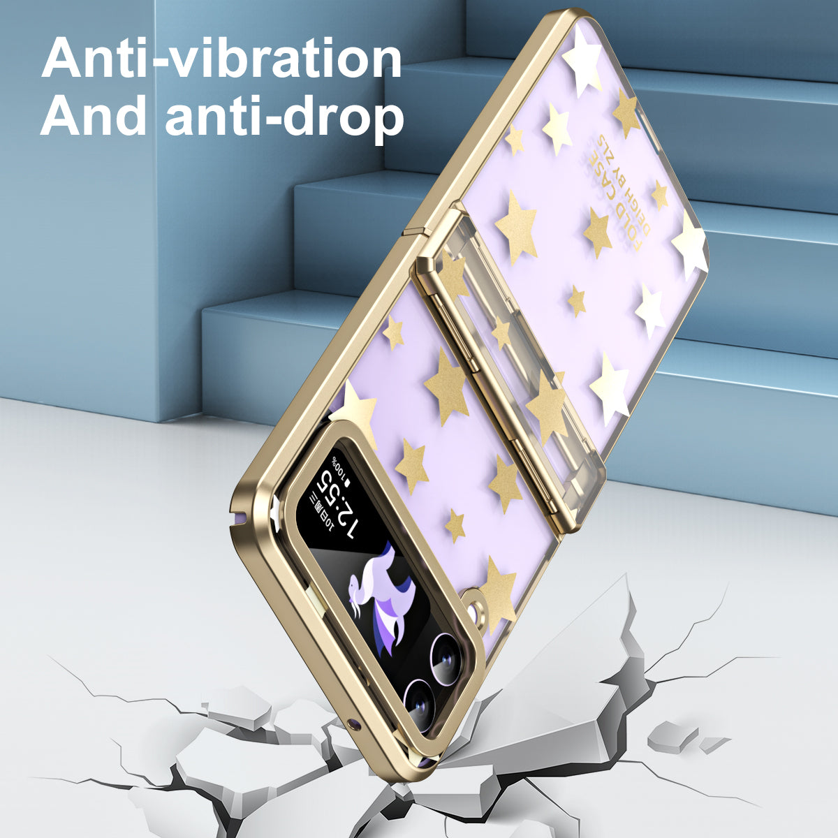 For Samsung Galaxy Z Flip4 5G Hinge Protection Hard PC Phone Case Stars Pattern Electroplating Cover