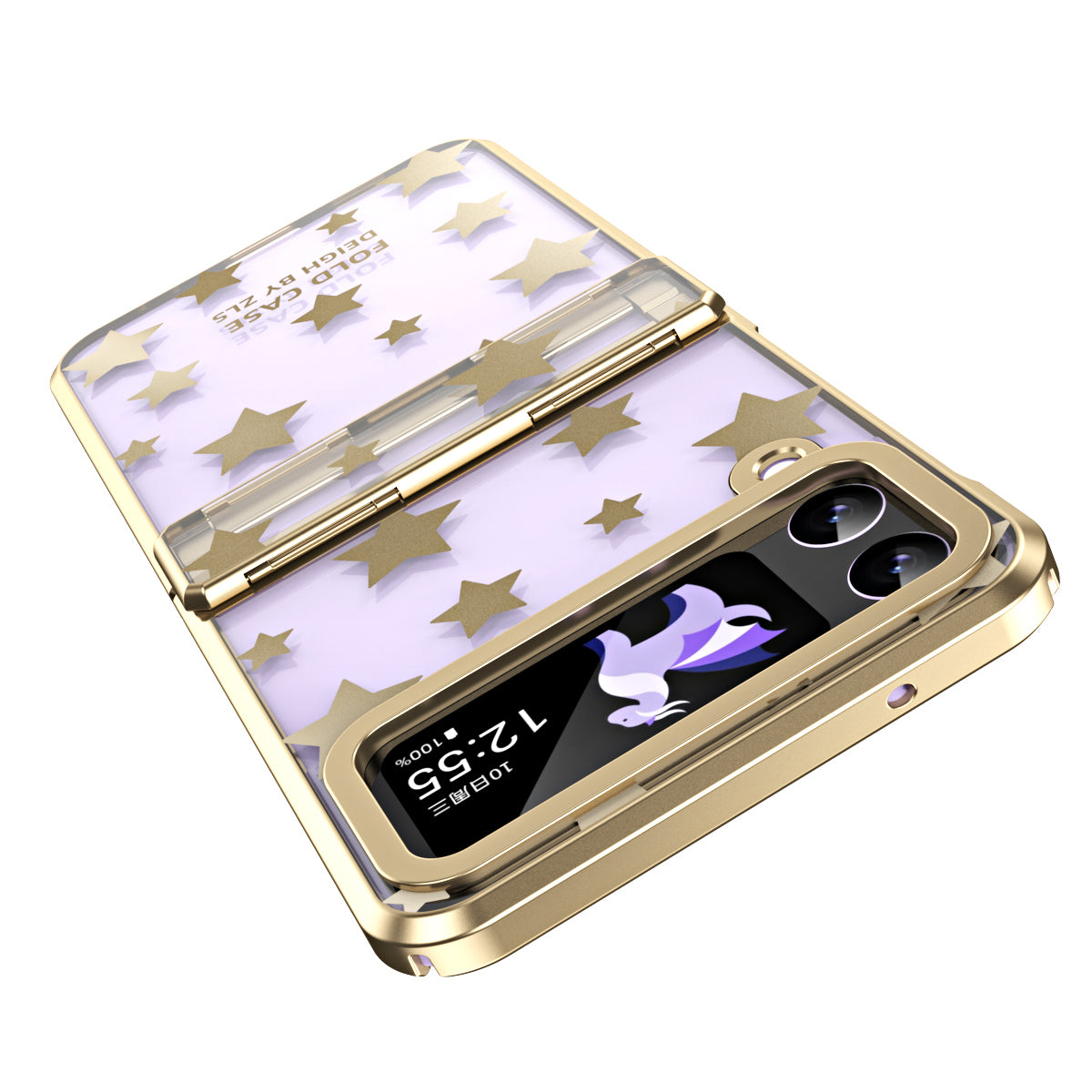 For Samsung Galaxy Z Flip4 5G Hinge Protection Hard PC Phone Case Stars Pattern Electroplating Cover