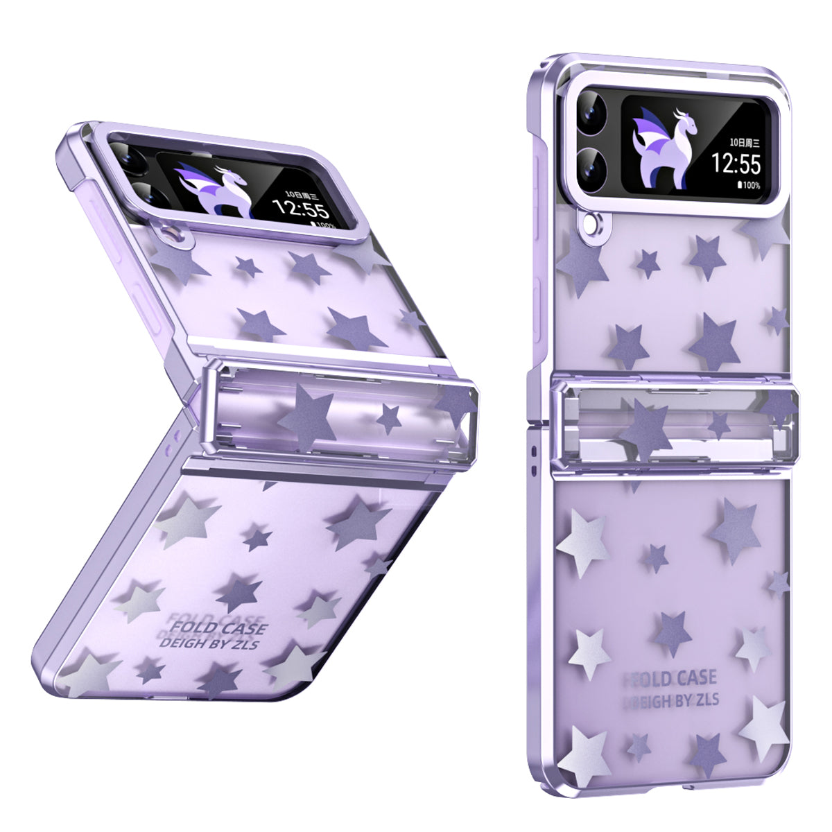 For Samsung Galaxy Z Flip4 5G Hinge Protection Hard PC Phone Case Stars Pattern Electroplating Cover