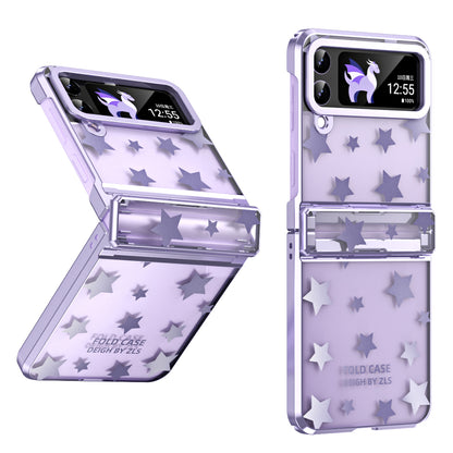 For Samsung Galaxy Z Flip4 5G Hinge Protection Hard PC Phone Case Stars Pattern Electroplating Cover