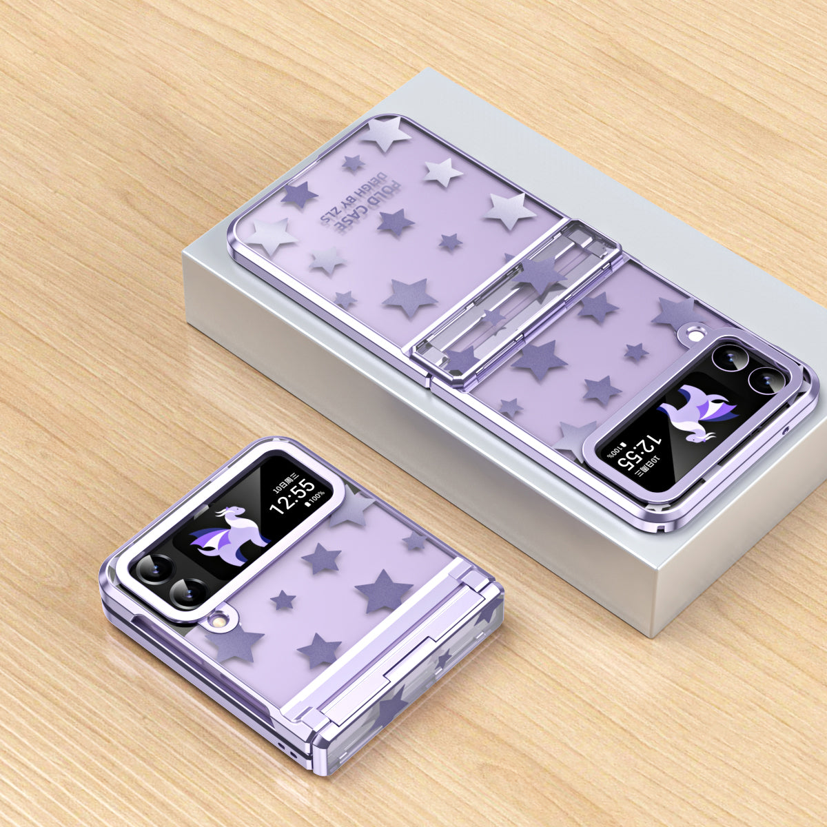 For Samsung Galaxy Z Flip4 5G Hinge Protection Hard PC Phone Case Stars Pattern Electroplating Cover