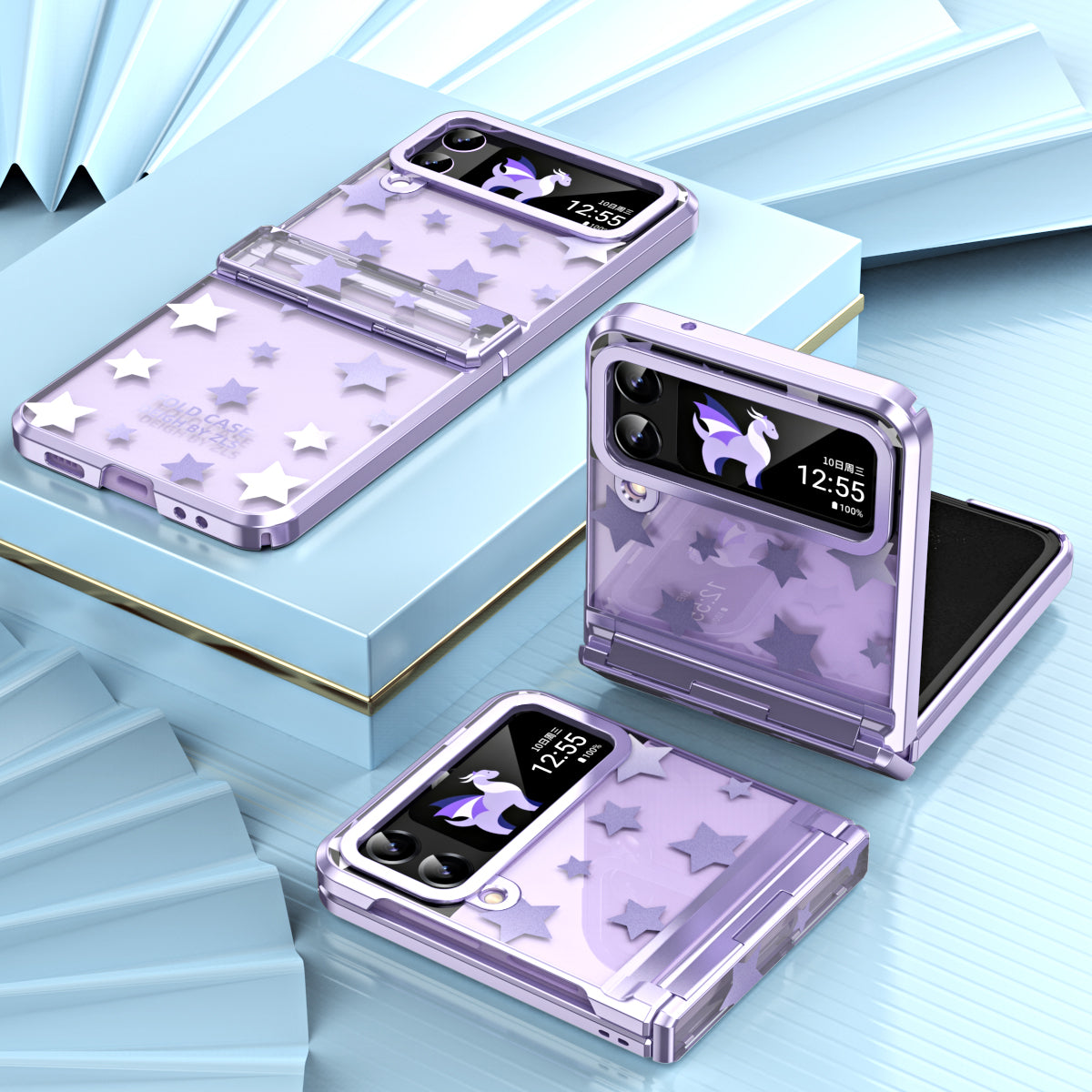 For Samsung Galaxy Z Flip4 5G Hinge Protection Hard PC Phone Case Stars Pattern Electroplating Cover