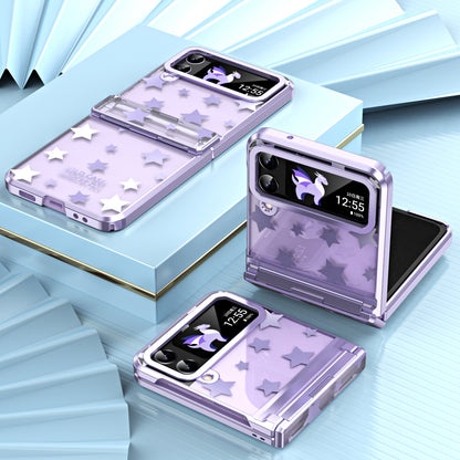 For Samsung Galaxy Z Flip4 5G Hinge Protection Hard PC Phone Case Stars Pattern Electroplating Cover
