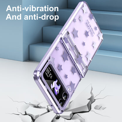 For Samsung Galaxy Z Flip4 5G Hinge Protection Hard PC Phone Case Stars Pattern Electroplating Cover