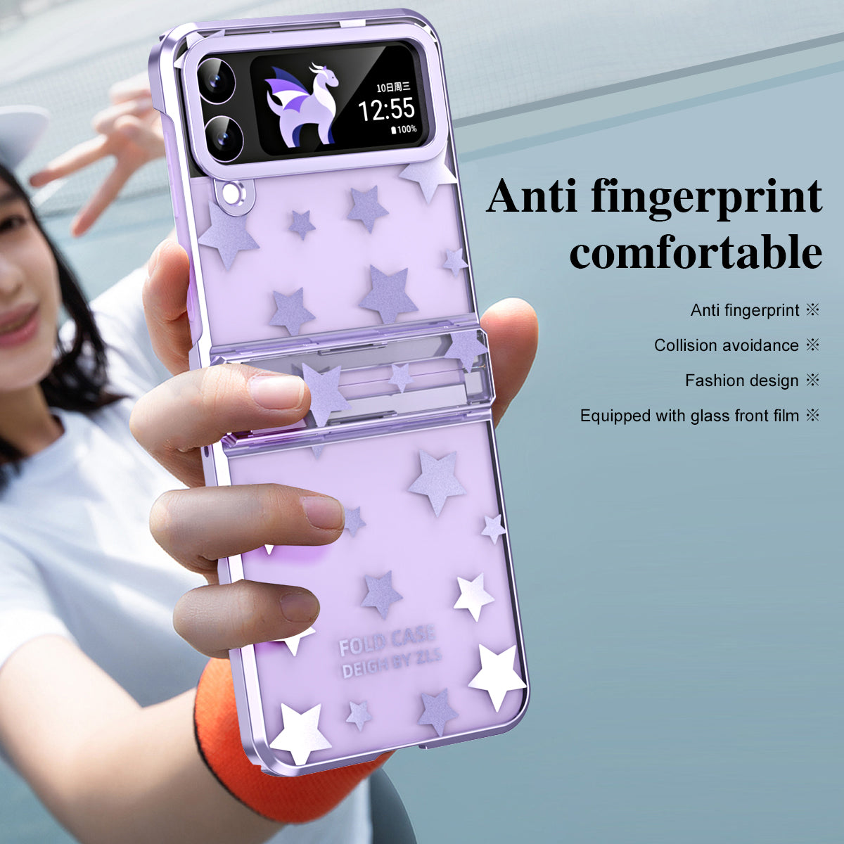 For Samsung Galaxy Z Flip4 5G Hinge Protection Hard PC Phone Case Stars Pattern Electroplating Cover