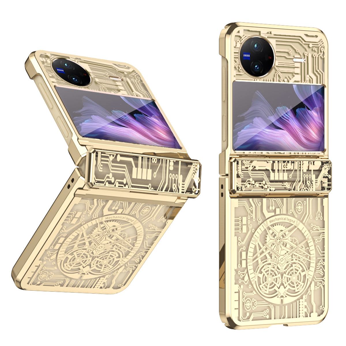 Mechanical Legend Series PC Phone Case for vivo X Flip , Electroplating Frame Hinde Protection Cover
