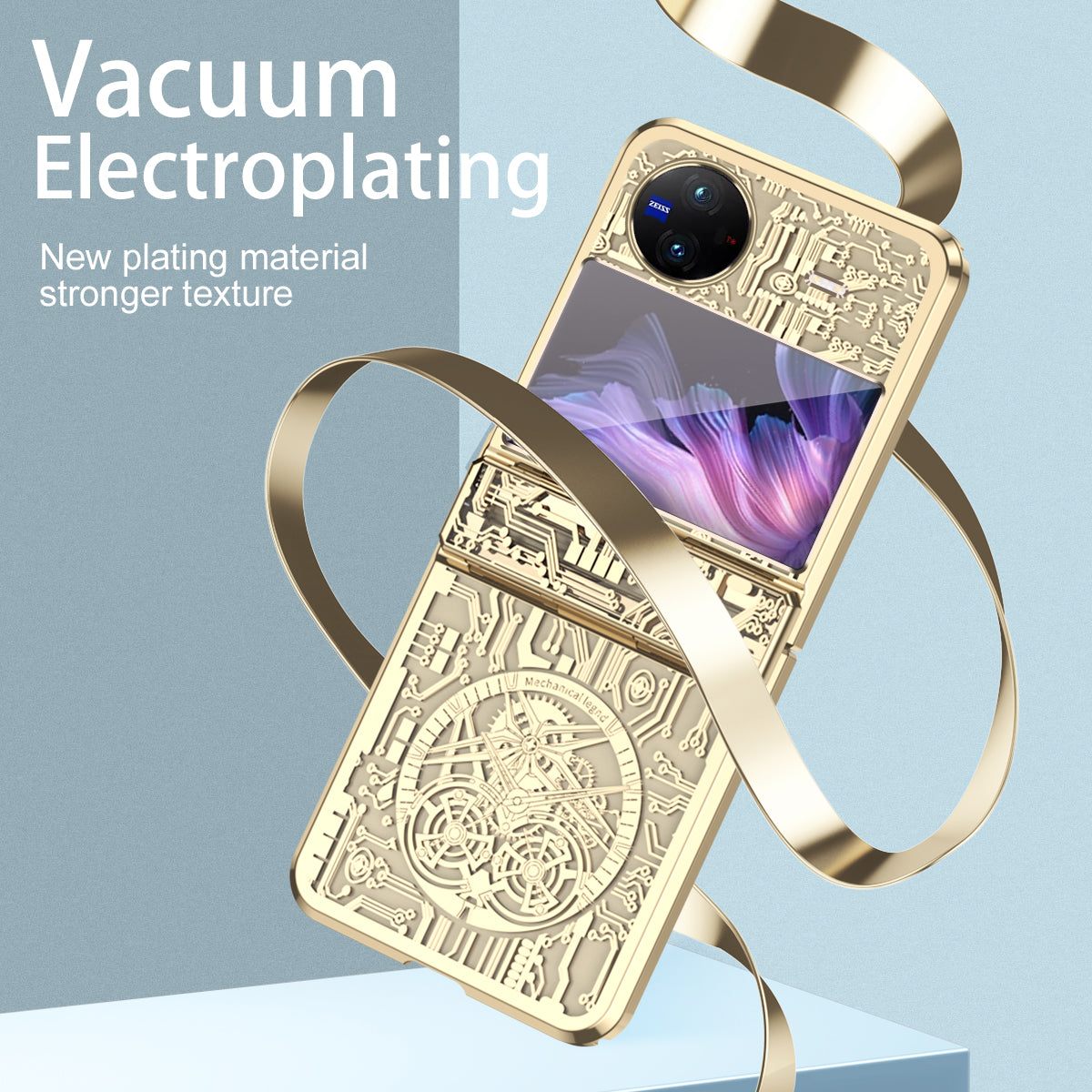 Mechanical Legend Series PC Phone Case for vivo X Flip , Electroplating Frame Hinde Protection Cover