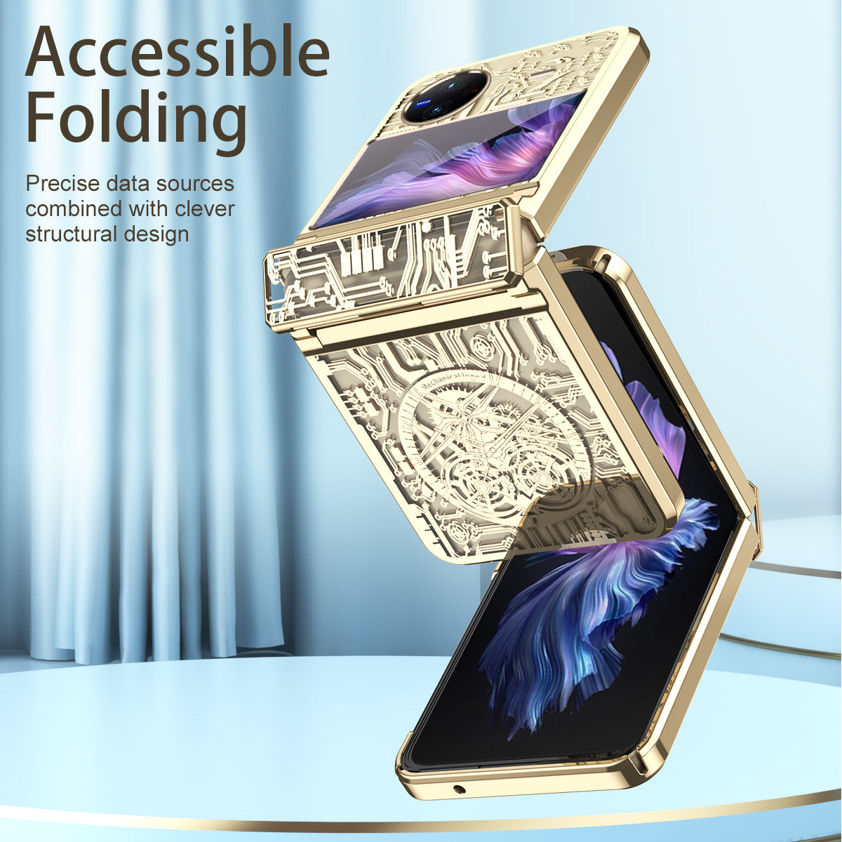 Mechanical Legend Series PC Phone Case for vivo X Flip , Electroplating Frame Hinde Protection Cover
