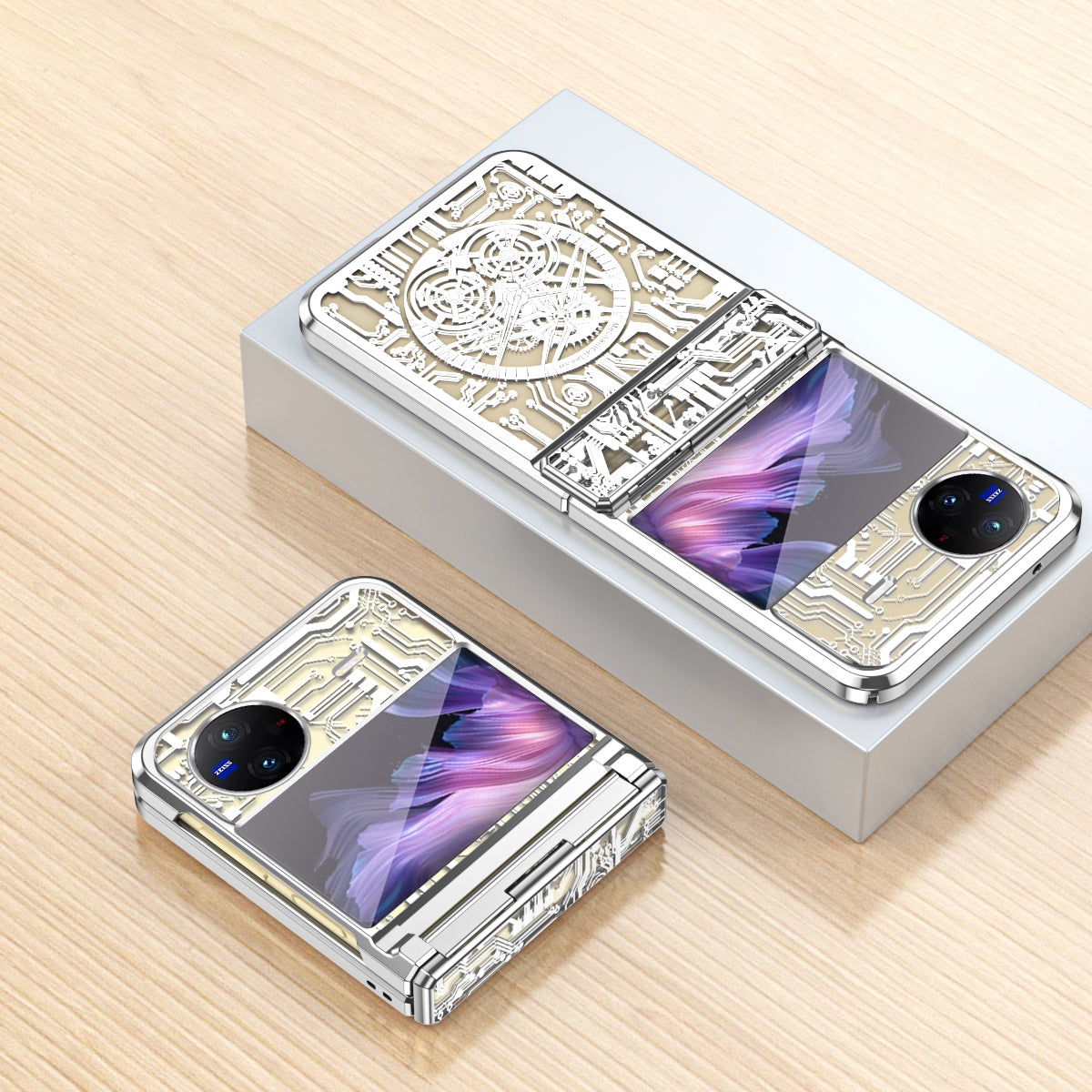 Mechanical Legend Series PC Phone Case for vivo X Flip , Electroplating Frame Hinde Protection Cover