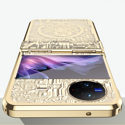 Mechanical Legend Series PC Phone Case for vivo X Flip , Electroplating Frame Hinde Protection Cover