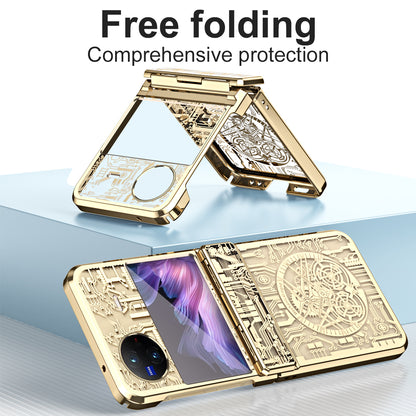 Mechanical Legend Series PC Phone Case for vivo X Flip , Electroplating Frame Hinde Protection Cover