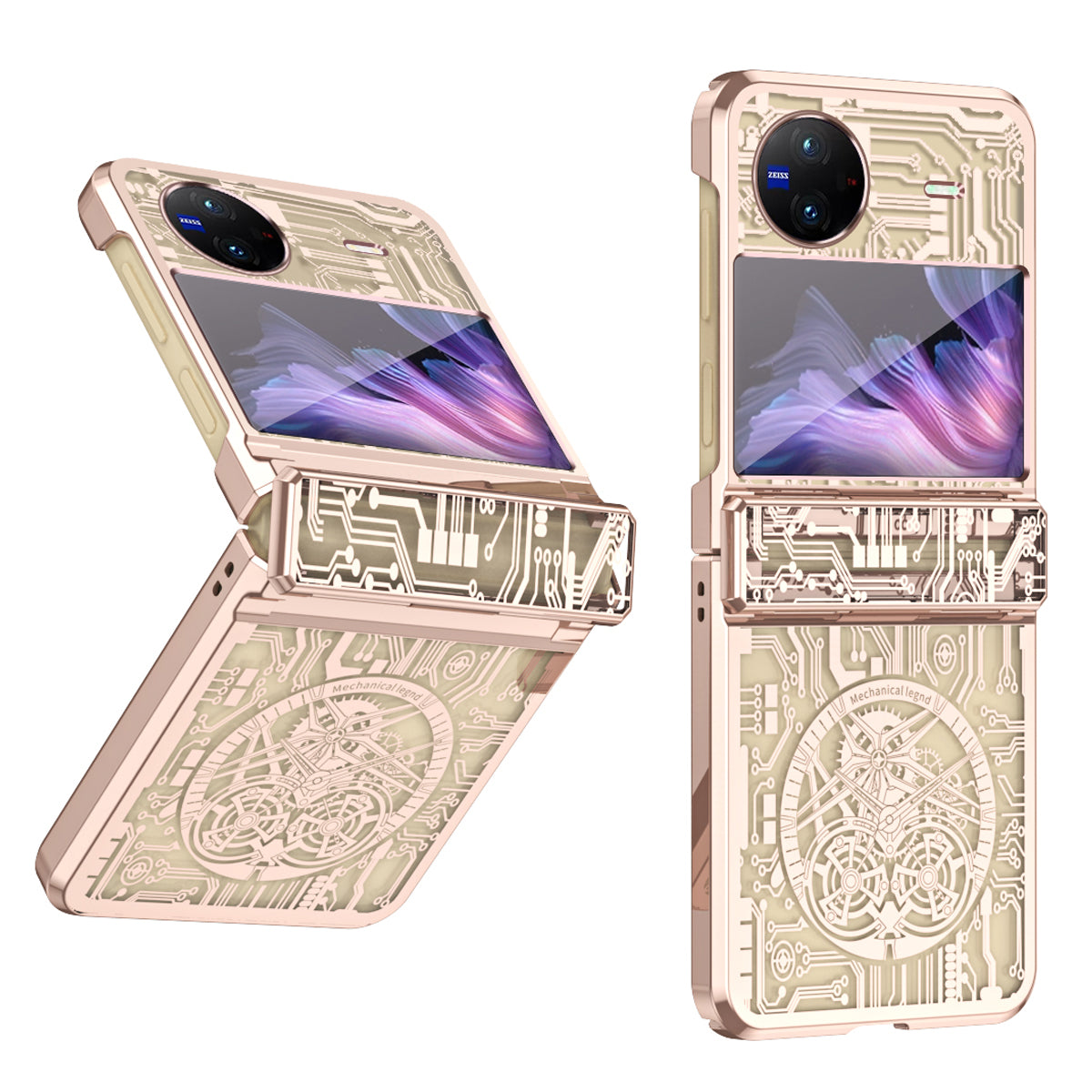 Mechanical Legend Series PC Phone Case for vivo X Flip , Electroplating Frame Hinde Protection Cover