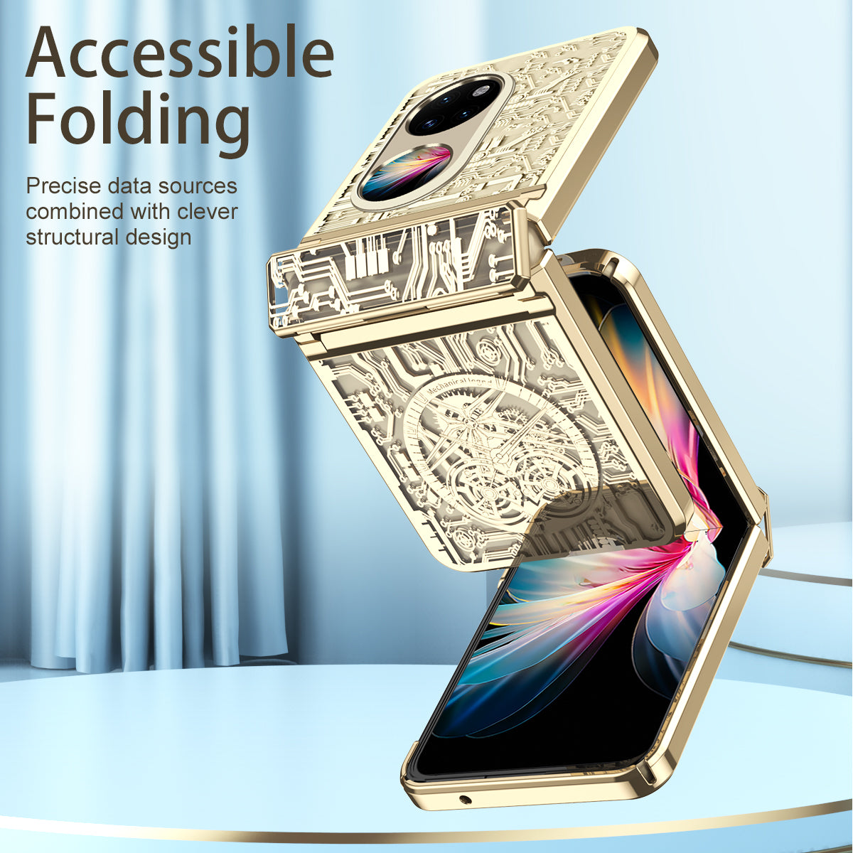 Mechanical Legend Series for Huawei P50 Pocket Hard PC Back Cover Hinde Protection Electroplating Phone Case