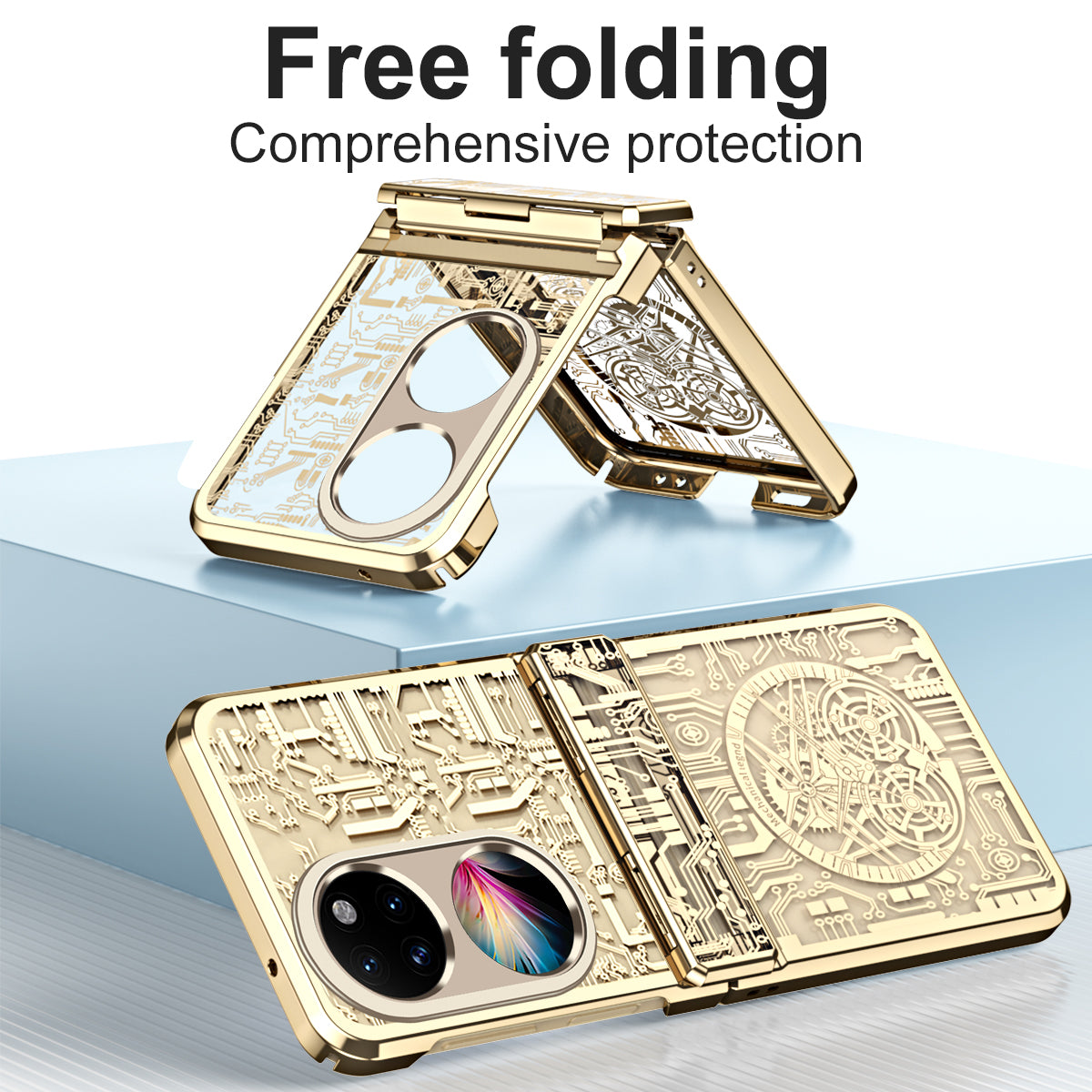 Mechanical Legend Series for Huawei P50 Pocket Hard PC Back Cover Hinde Protection Electroplating Phone Case