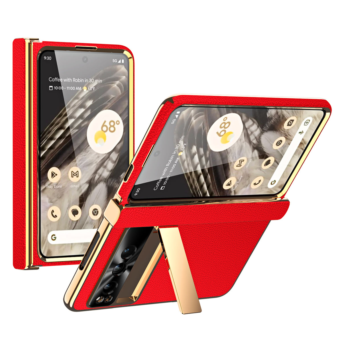 For Google Pixel Fold Litchi Texture Kickstand Phone Cover PU Leather+PC Magnetic Hinge Protection Case with Tempered Glass Screen Film