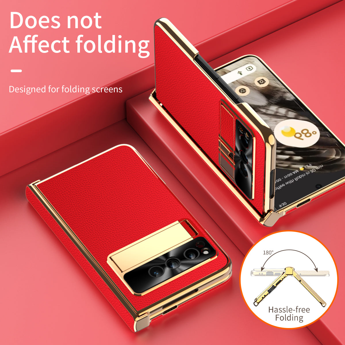 For Google Pixel Fold Litchi Texture Kickstand Phone Cover PU Leather+PC Magnetic Hinge Protection Case with Tempered Glass Screen Film