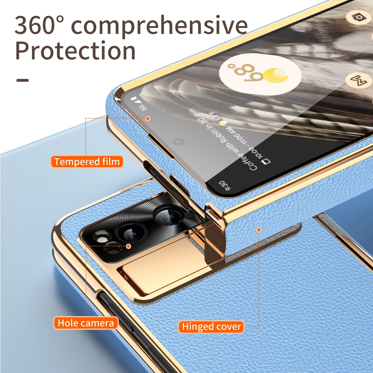 For Google Pixel Fold Litchi Texture Kickstand Phone Cover PU Leather+PC Magnetic Hinge Protection Case with Tempered Glass Screen Film