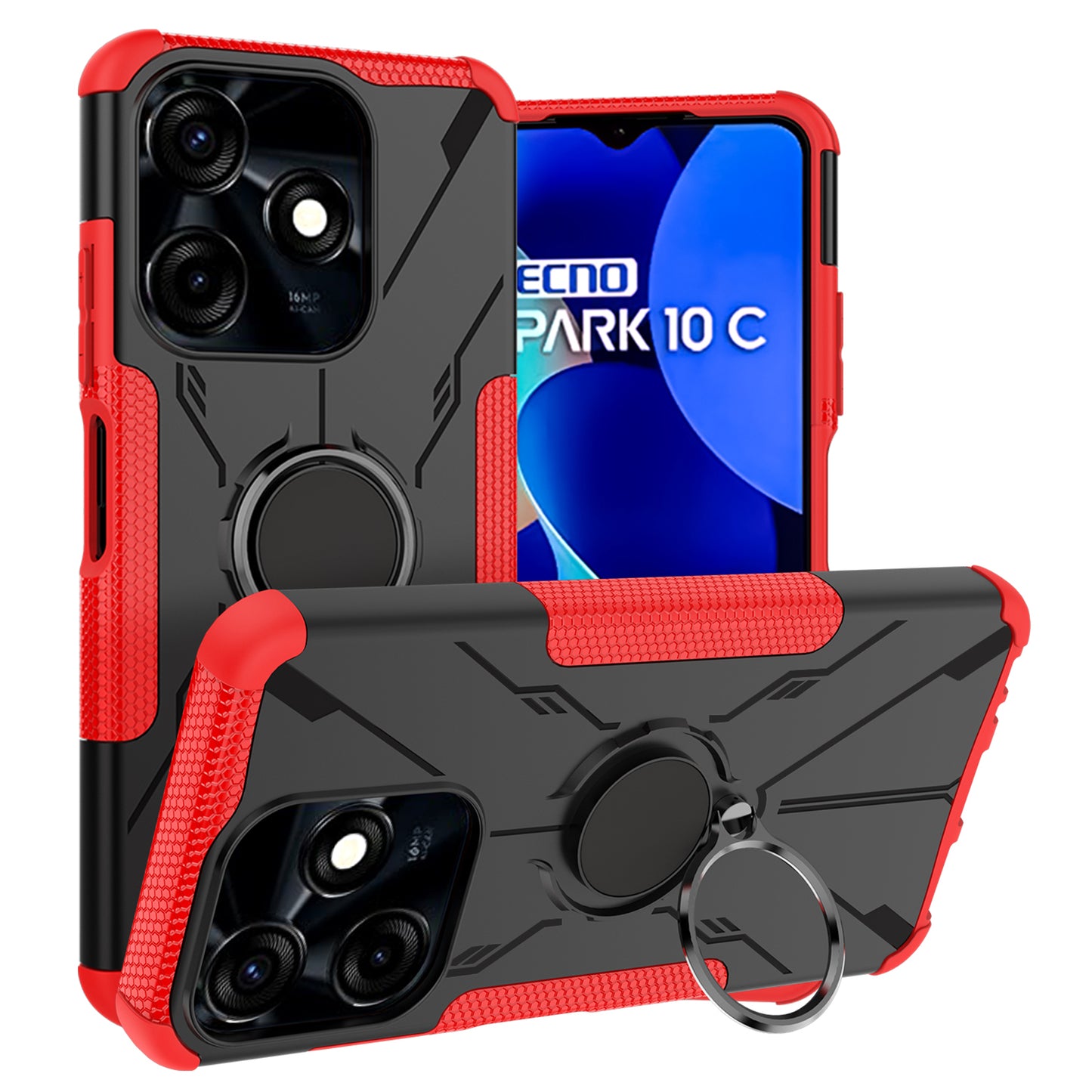 For Tecno Spark 10C 4G / Spark Go 2023 4G Ring Holder Kickstand Case PC+TPU Protective Phone Cover