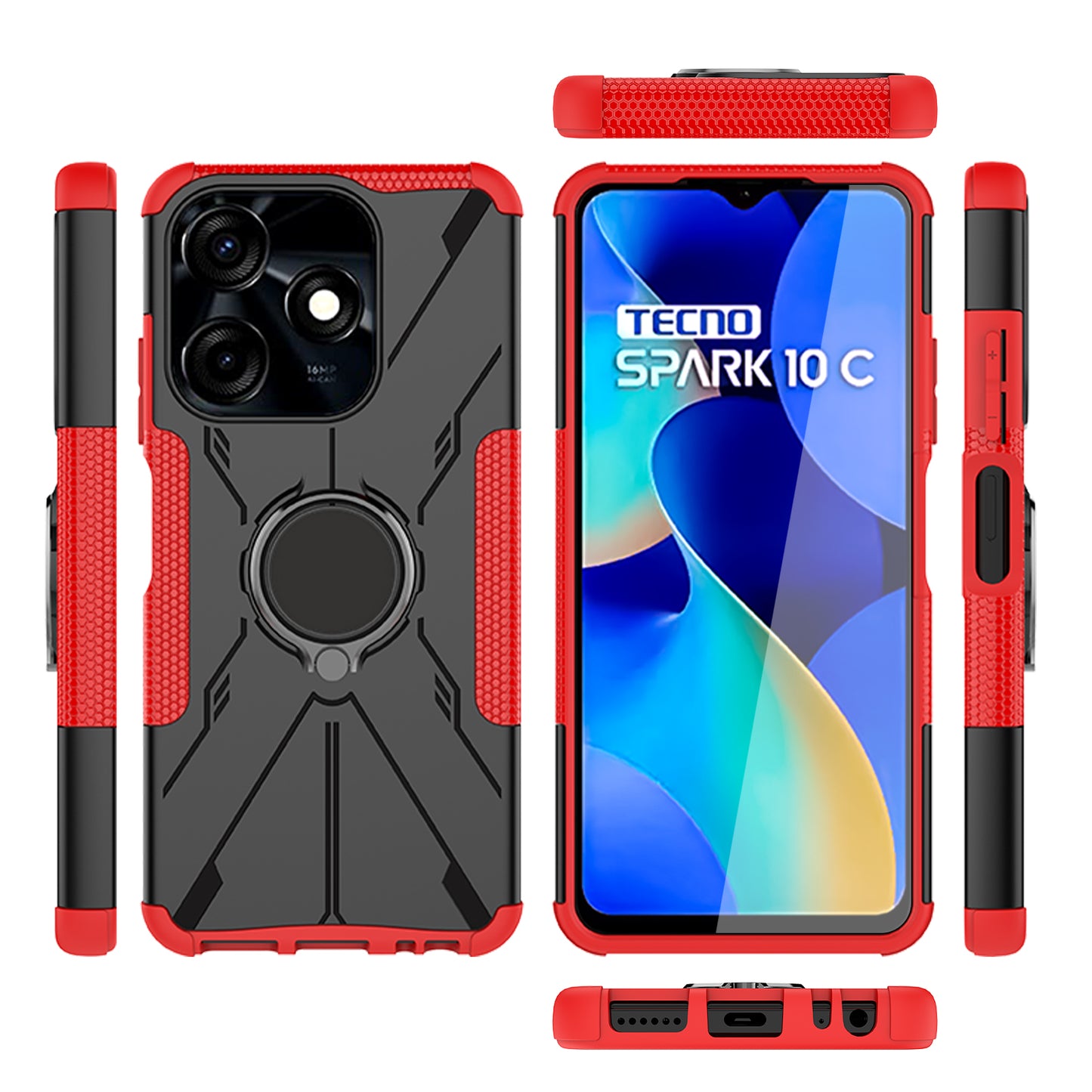 For Tecno Spark 10C 4G / Spark Go 2023 4G Ring Holder Kickstand Case PC+TPU Protective Phone Cover