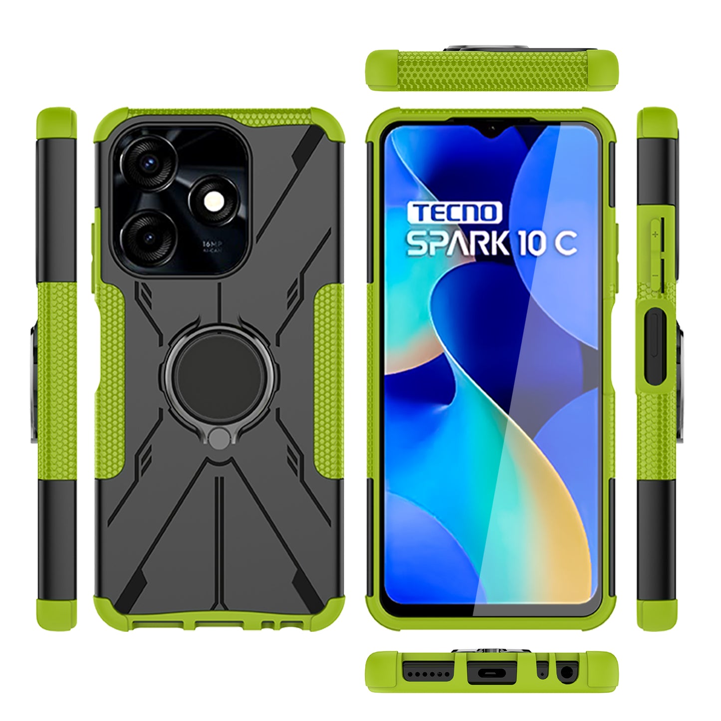 For Tecno Spark 10C 4G / Spark Go 2023 4G Ring Holder Kickstand Case PC+TPU Protective Phone Cover