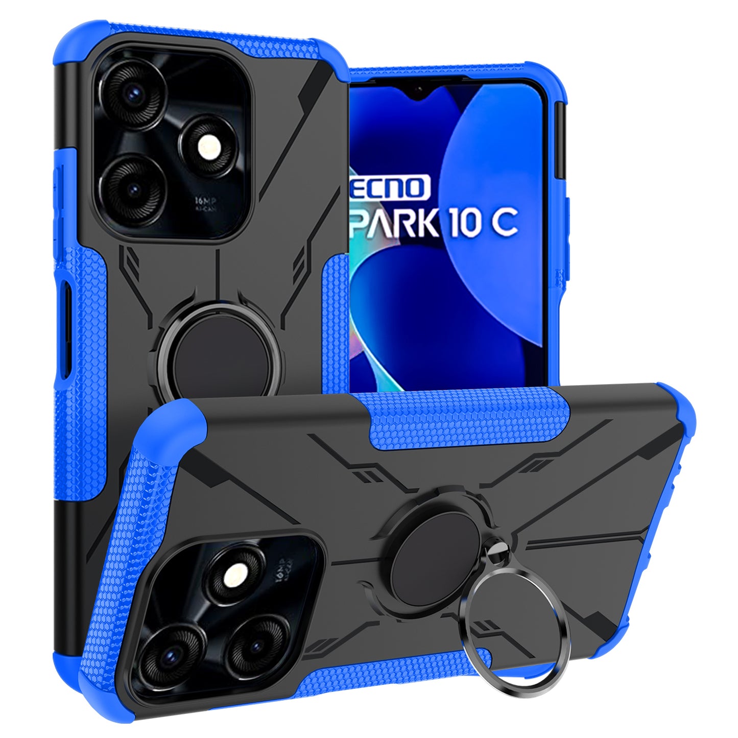 For Tecno Spark 10C 4G / Spark Go 2023 4G Ring Holder Kickstand Case PC+TPU Protective Phone Cover