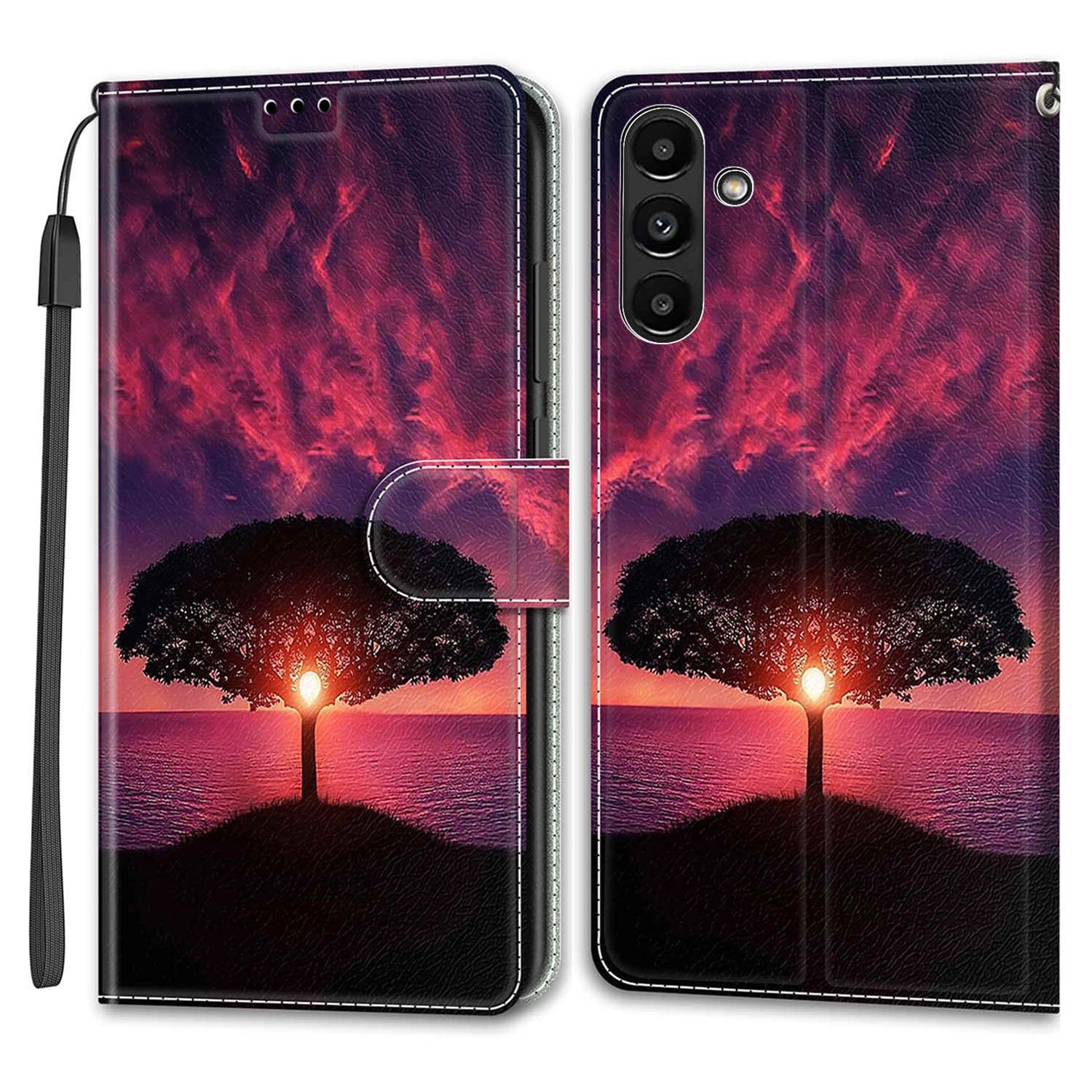 Shockproof Case for Samsung Galaxy A54 5G Card Slots Phone Case Pattern Printed Leather Flip Cover with Stand, Strap