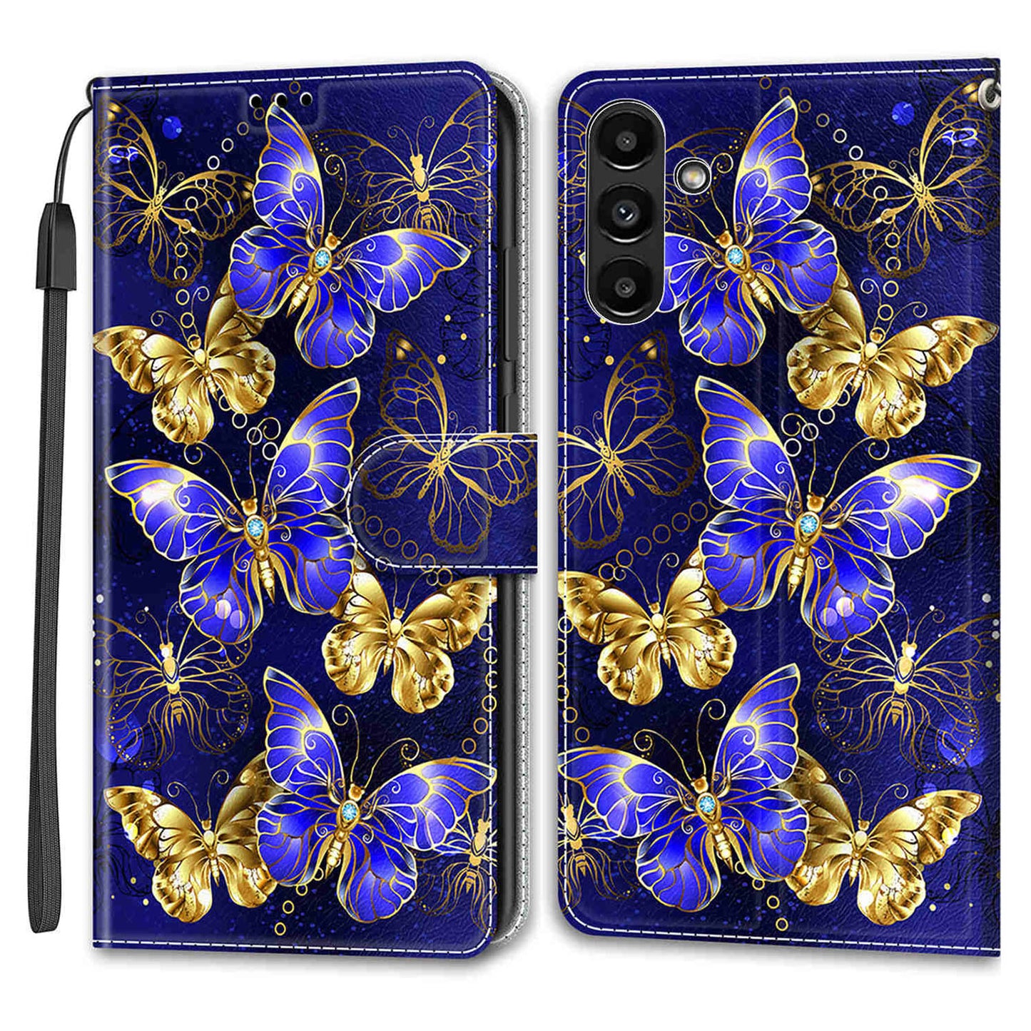 Shockproof Case for Samsung Galaxy A54 5G Card Slots Phone Case Pattern Printed Leather Flip Cover with Stand, Strap