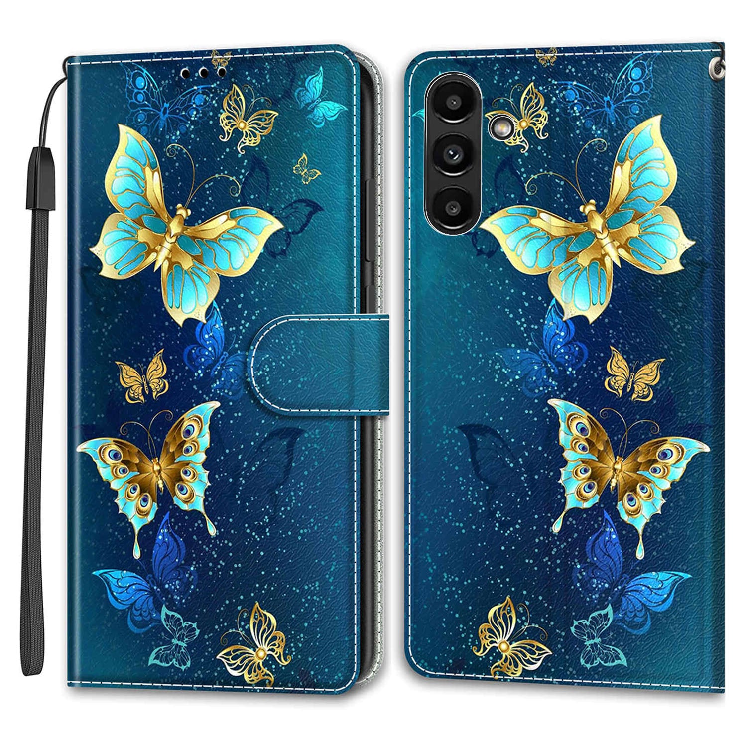 Shockproof Case for Samsung Galaxy A54 5G Card Slots Phone Case Pattern Printed Leather Flip Cover with Stand, Strap