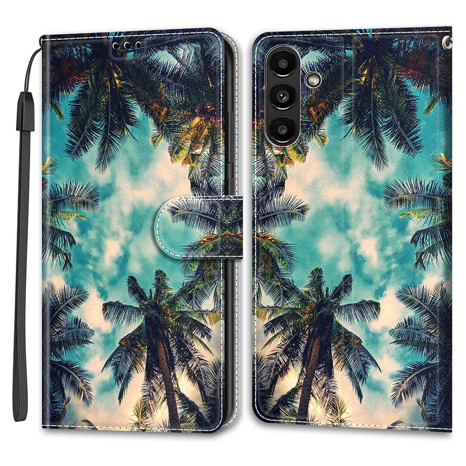 Shockproof Case for Samsung Galaxy A54 5G Card Slots Phone Case Pattern Printed Leather Flip Cover with Stand, Strap