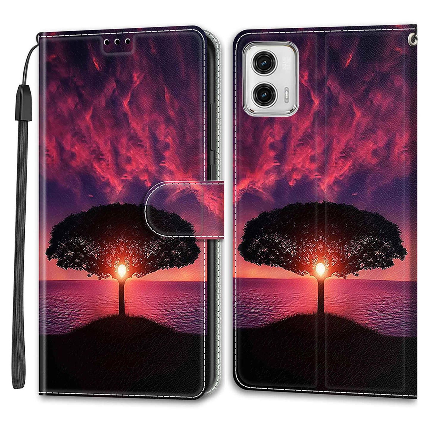 Card Slots Phone Case for Motorola Moto G73 5G Pattern Printed Leather Flip Phone Cover with Stand, Strap