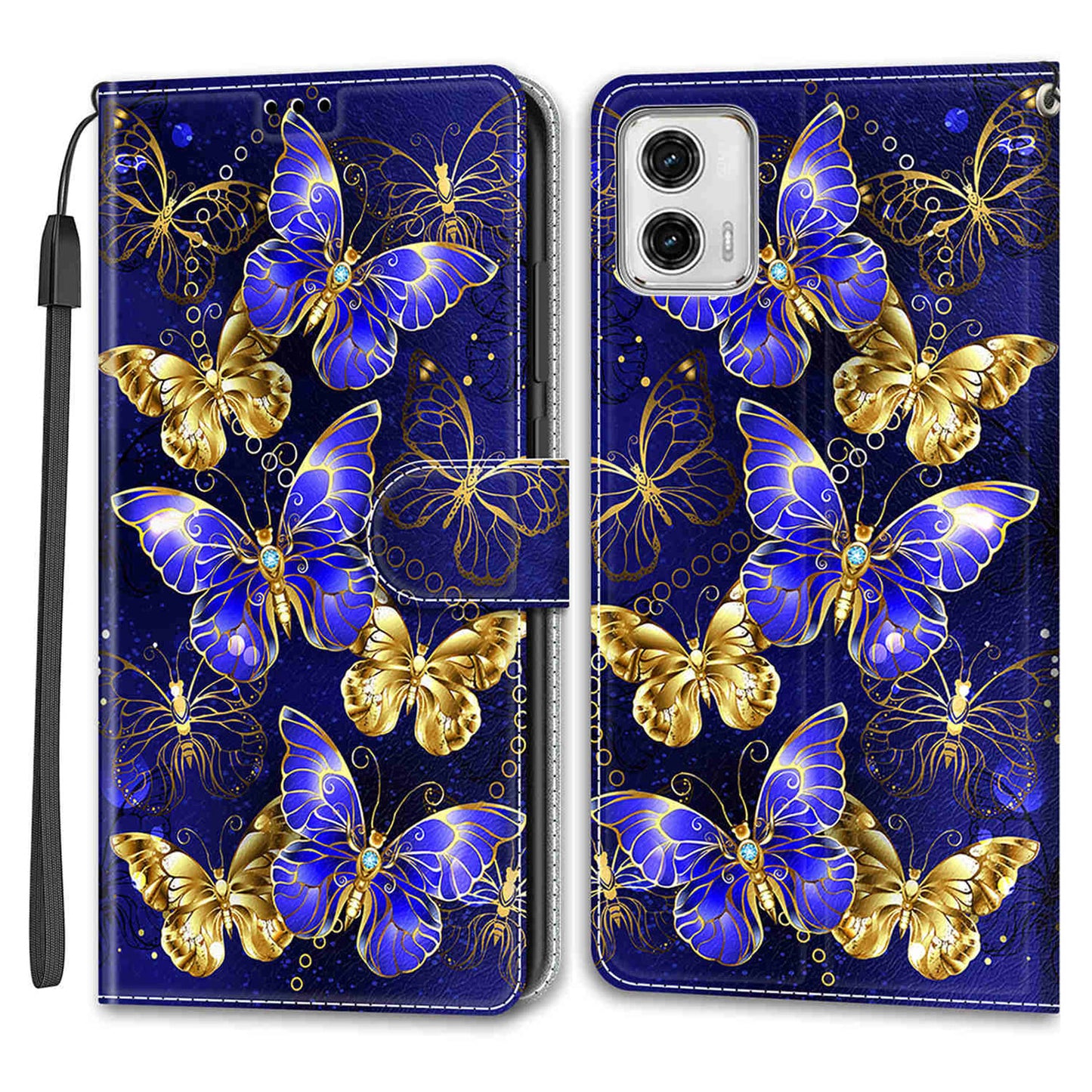 Card Slots Phone Case for Motorola Moto G73 5G Pattern Printed Leather Flip Phone Cover with Stand, Strap